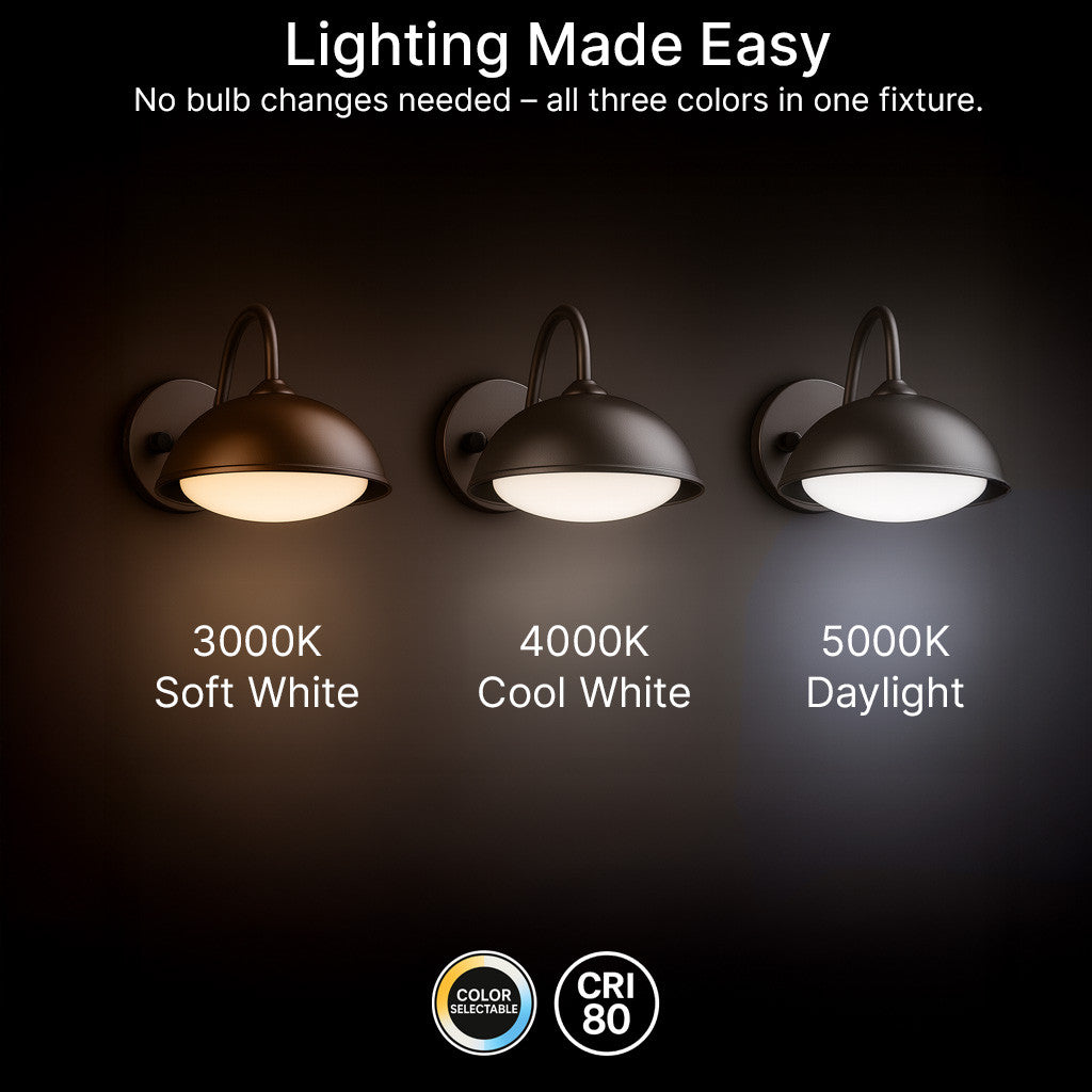 LED Outdoor Gooseneck Wall Lights - Small 12 Watts - 1000 Lumens - 5000K Daylight - 120-277V - Integrated Photocell - Bronze Finish