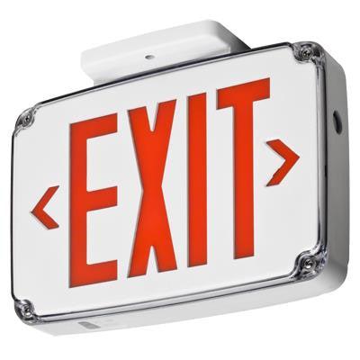 Wet location LED exit sign, White, Double face, Red