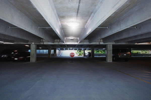30 Watt LED Round Garage Canopy Light - Ceiling or Conduit Mount - 3600 Lumens - 5000K Daylight - 120-277V - White Finish
