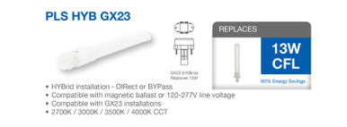 GX23 2Pin LED Bulb - Replaces 13 Watt- GX23 Base Lamps - Ballast Compatible or Bypass, 2700K and 520 Lumens