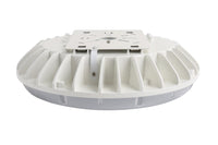 60 Watt LED Round Garage Canopy Light with Motion Sensor - Ceiling or Conduit Mount - 7100 Lumens - 5000K Daylight - 120-277V - White Finish