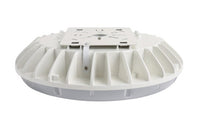 60 Watt LED Round Garage Canopy Light with Motion Sensor - Ceiling or Conduit Mount - 7100 Lumens - 5000K Daylight - 120-277V - White Finish