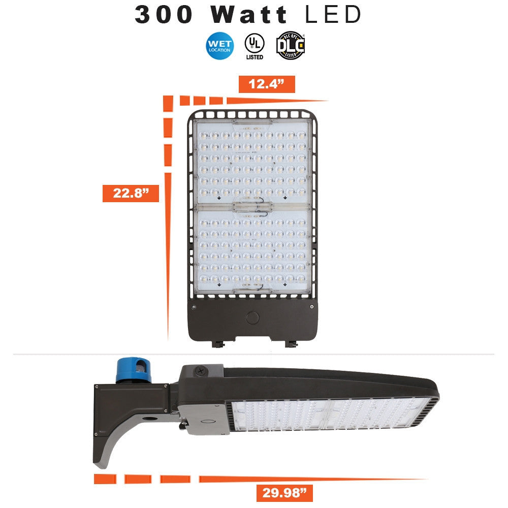 300 Watt LED Parking Lot Area Light - Pole Mount with Photocell - 41000 Lumens - 5000K Daylight - 120-277V - Bronze Finish