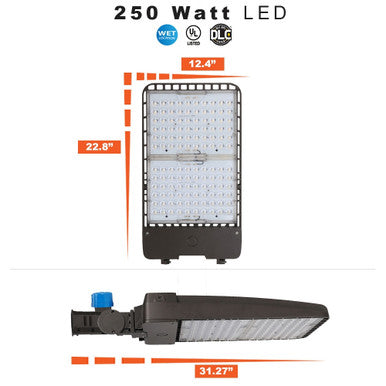 250 Watt LED Parking Lot Area Light - Slipfitter Mount with Photocell - 34500 Lumens - 5000K Daylight - 120-277V - Bronze Finish