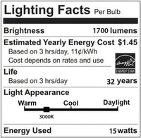 T8 LED - 15 Watt - 3000K Soft White - Ballast Bypass - Rewiring required,  50,000 average rated hours; 1700 lumens.