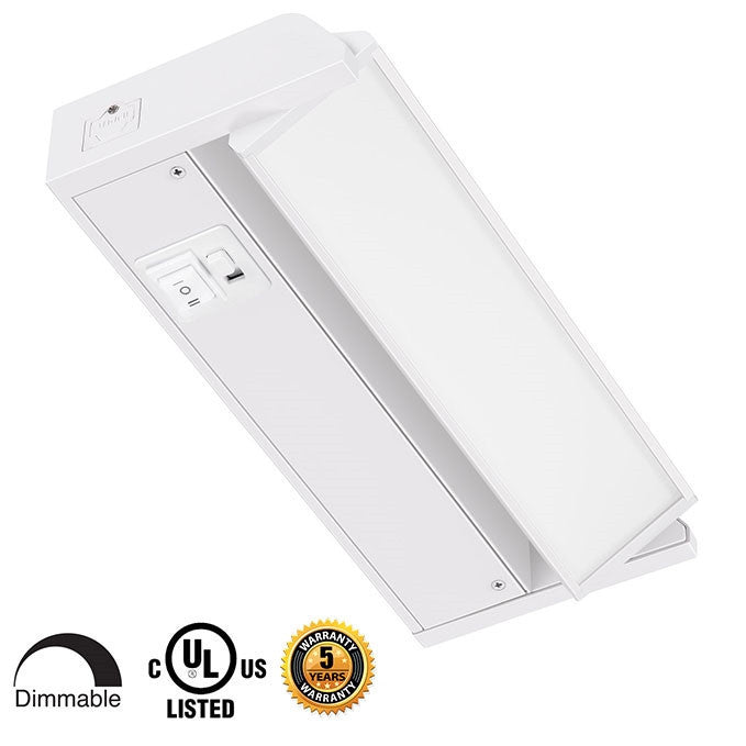 8 Inch LED Undercabinet Light - 3 Watt - 150 Lumens - Color Selectable 27K/30K/40K - 120V - White Finish - Dimmable With Adjustable/HI-Low Switch