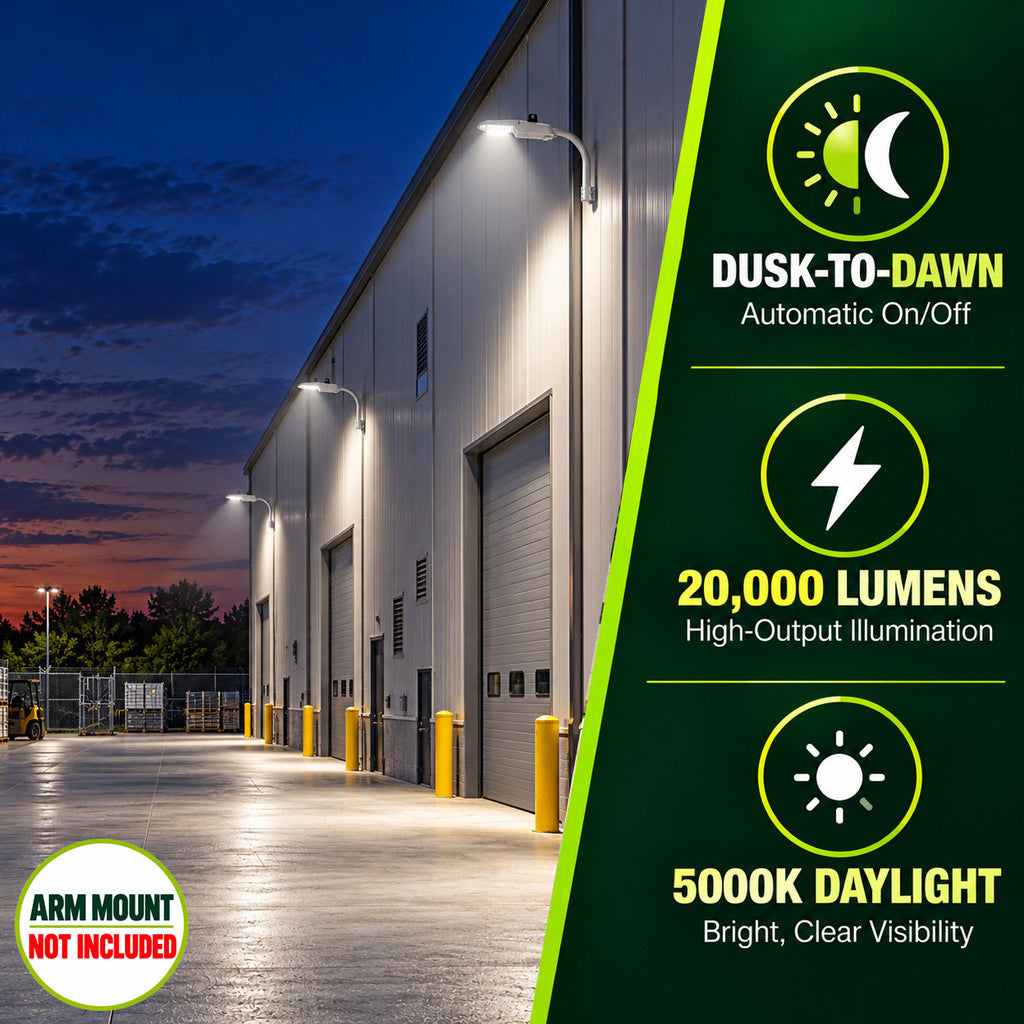 150 Watt LED Dusk To Dawn Light With Photocell - 20000 Lumens - 5000K Daylight - 120-277V - Silver Finish