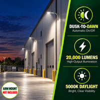 150 Watt LED Dusk To Dawn Light With Photocell - 20000 Lumens - 5000K Daylight - 120-277V - Silver Finish