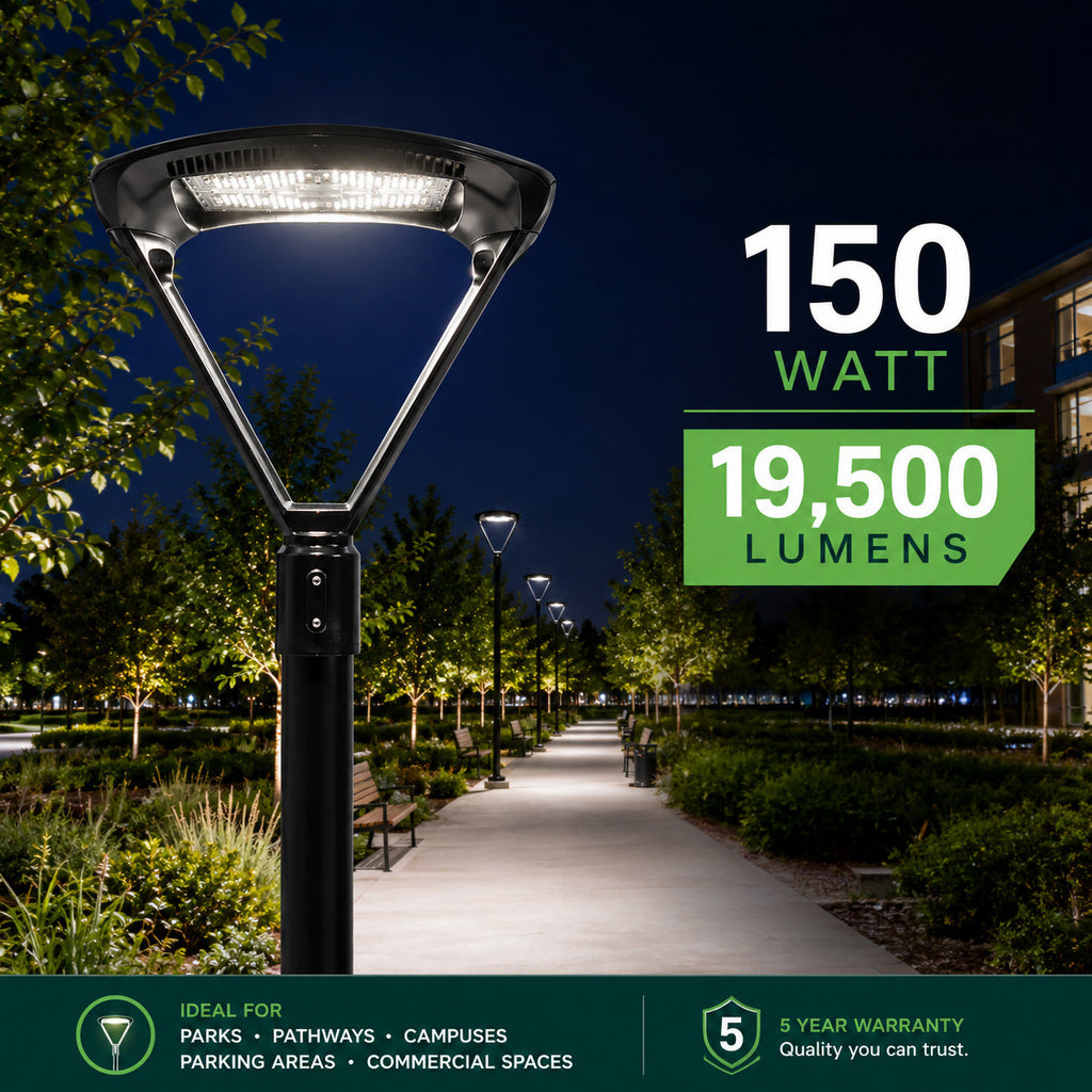 LED Modern Pole Light - 150 Watt - 19500 Lumens - 5000K Daylight - 120-277V - Bronze - Fits Up to 2.5 Inch Pole Top