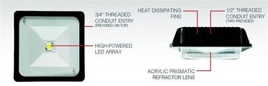 60 Watt LED Square Garage Canopy Light - Ceiling or Conduit Mount - 8000 Lumens - 5000K Daylight - 120-277V- White
