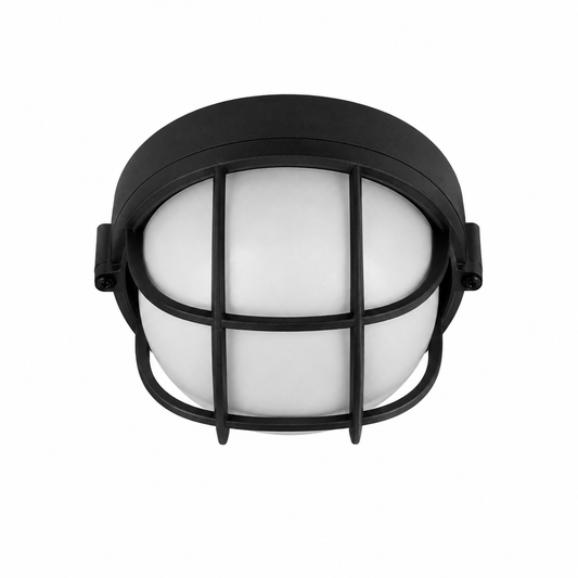 Hubbell Outdoor Lighting BRF-02 28W Euroluxe Wall or Ceiling Mount Decorative Round Fluorescent Wallpack, Black