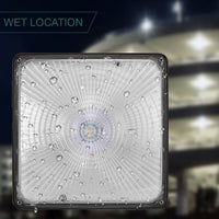 Square LED Canopy Light With Emergency Battery Back-Up - Watt Selectable 110W/85W/63W/41W Ceiling or Conduit Mount - Up To 16000 Lumens - Color Selectable 30K/40K/50K - 120-277V - Black