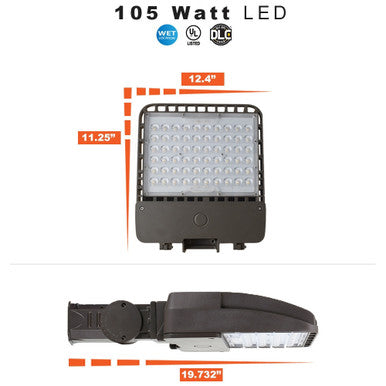 Multiwatt LED Parking Lot Area Light -  100/80/60 Watts - Trunnion Mount - 14000 Lumens - 5000K Daylight - Type 5 Lens - 120-277V - Bronze Finish