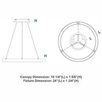 36 Inch LED Halo Pendant Light - Independent Up and Down Light - Watt Selectable 60W/40W/0W On Each Side -  Up to 4600 Lumens - Color Selectable 30K/35K/40K - 120-277V - With Suspension Hanging Kit - Black Finish