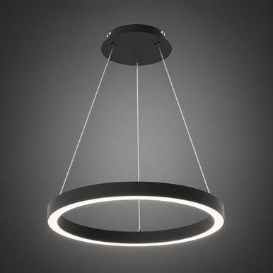48 Inch LED Halo Pendant Light - Independent Up and Down Light - Watt Selectable 80W/60W/0W On Each Side -  Up to 6200 Lumens - Color Selectable 30K/35K/40K - 120-277V - With Suspension Hanging Kit - Black Finish