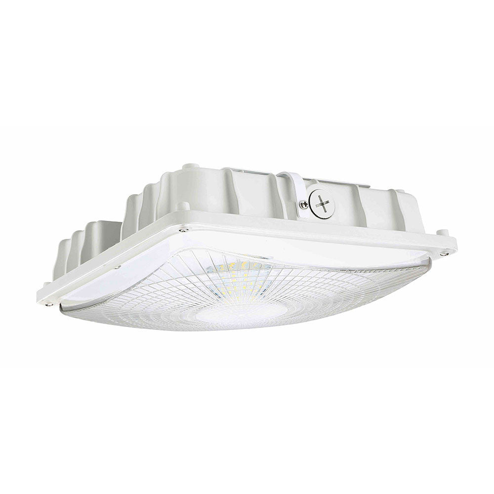 LED Square Garage Canopy Light - Watt Selectable 60W/40W/25W - Up To 7400 Lumens - Ceiling or Conduit Mount - 4000K Neutral White - 120-277V - Bronze - With Z10 Receptacle