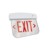 LED Plastic Edge Lit Exit Sign - White Canopy Surface Mount with Mirror Panel and Red Lettering - With Battery Back-Up
