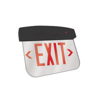LED Plastic Edge Lit Exit Sign - Black Canopy Surface Mount with Mirror Panel and Red Lettering - With Battery Back-Up