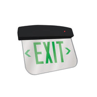 LED Plastic Edge Lit Exit Sign - Black Canopy Surface Mount with Mirror Panel and Green Lettering - With Battery Back-Up