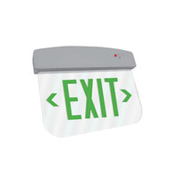 LED Plastic Edge Lit Exit Sign - Silver Canopy Surface Mount with Clear Panel and Green Lettering - With Battery Back-Up