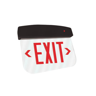 LED Plastic Edge Lit Exit Sign - Black Canopy Surface Mount with Clear Panel and Red Lettering - With Battery Back-Up