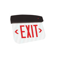 LED Plastic Edge Lit Exit Sign - Black Canopy Surface Mount with Clear Panel and Red Lettering - With Battery Back-Up