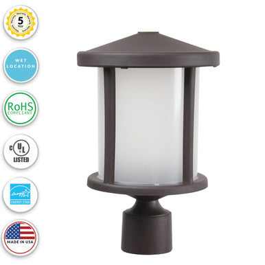 Tuscano LED Polycarbonate Post Light - Bronze Finish - UL Listed Wet - 13 Watt - 1280 Lumens - 4000K Cool White