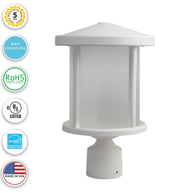 Tuscano LED Polycarbonate Post Light - White Finish - UL Listed Wet - 13 Watt - 1280 Lumens - 4000K Cool White
