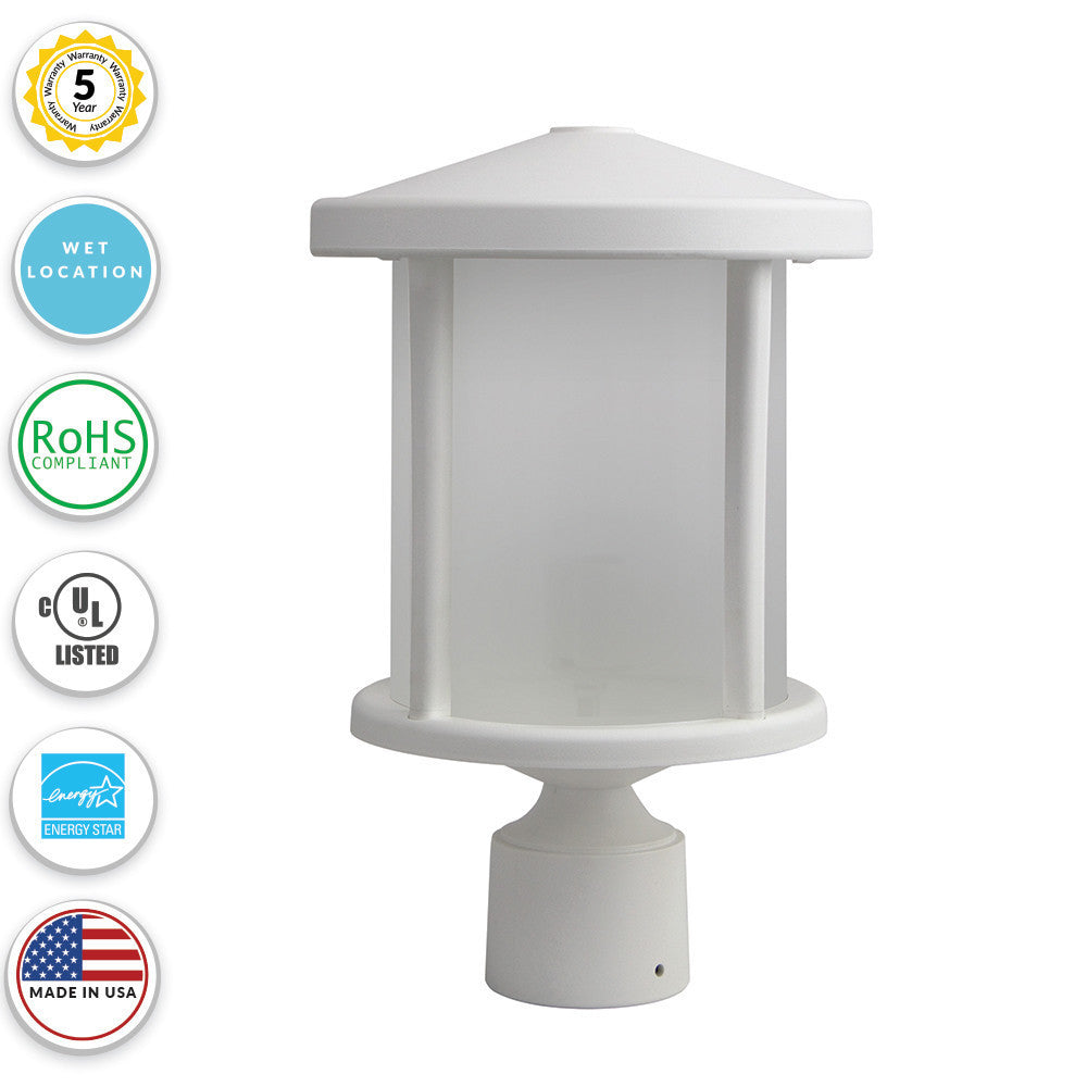 Tuscano Incandescent Polycarbonate Post Light - White Finish - UL Listed Wet