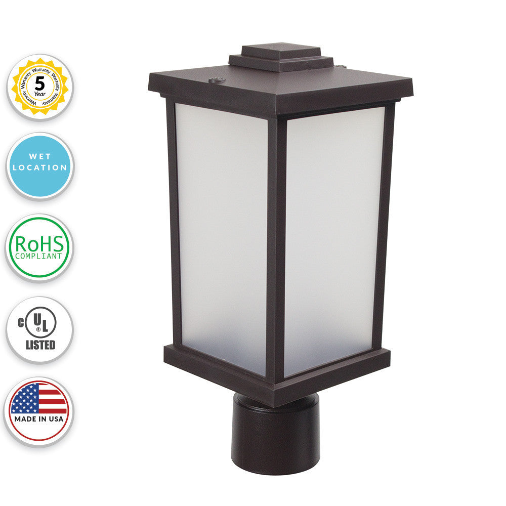 Napoli LED Polycarbonate Post Light - Bronze Finish - UL Listed Wet - 13 Watt - 1280 Lumens - 4000K Cool White