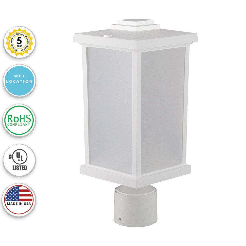 Napoli Incandescent Polycarbonate Post Light - White Finish - UL Listed Wet
