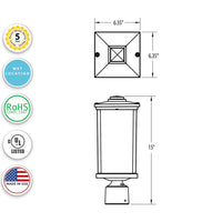 Napoli Incandescent Polycarbonate Post Light - Black Finish - UL Listed Wet