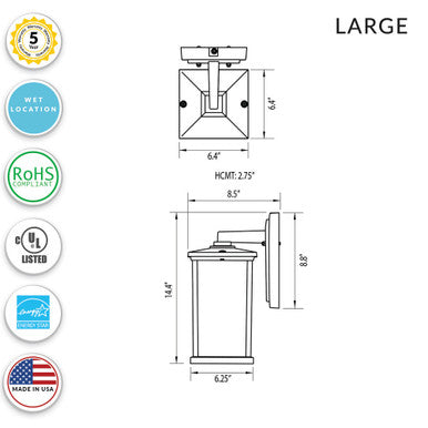 Napoli LED Large Polycarbonate Wall Light - Bronze Finish - UL Listed Wet - 13 Watt - 1280 Lumens - 4000K Cool White