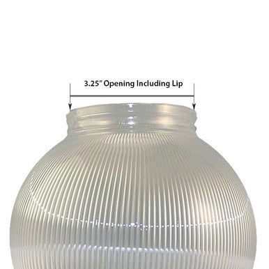 6 Inch Plastic Globe Threaded Lip Opening Clear Ribbed Acrylic