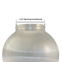 6 Inch Plastic Globe Threaded Lip Opening Clear Ribbed Acrylic