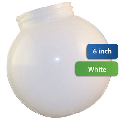 6 Inch Plastic Globe Threaded Lip Opening White Acrylic
