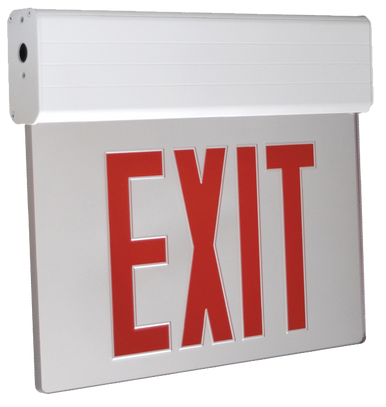 LED Edge Lit Exit Sign- Surface Mount Aluminum Canopy with Clear Panel and Red Lettering - With Battery Back-Up