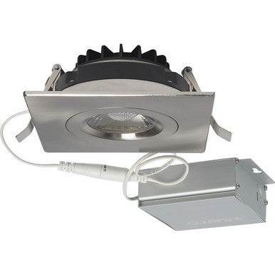 4 Inch LED Gimbal Square Downlight - Brushed Nickel - 12 Watt - 850 Lumens - Color Temperature Selectable 2700K/3000K/3500K/4000K/5000K - 120V - Dimmable - Recessed Can Not Required