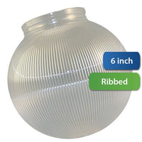 6 Inch Plastic Globe Plain Lip Opening Clear Ribbed Acrylic