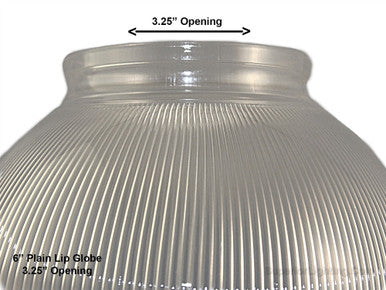6 Inch Plastic Globe Plain Lip Opening Clear Ribbed Acrylic