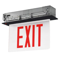 LED Edge Lit Exit Sign Recessed Mount - Black Canopy with White Panel and Red Lettering