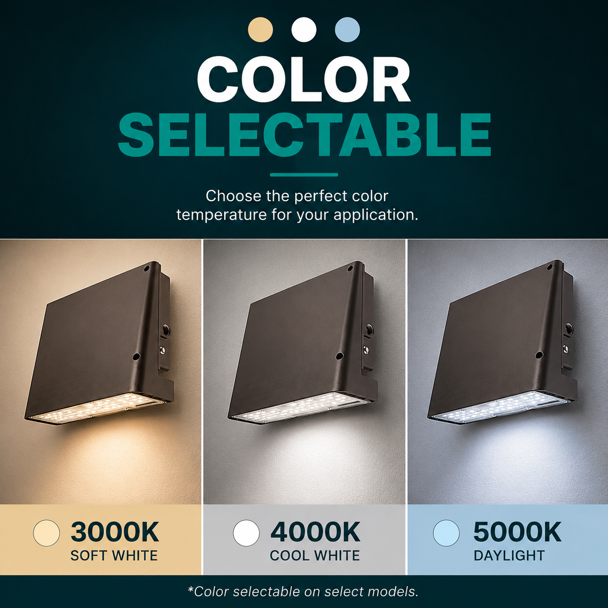 Slim Full Cut Off LED Wall Pack Fixture - 65 Watt - Color Selectable 30K/40K/50K - Lumen Adjustable - With Photocell