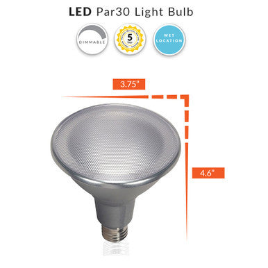 Wet Location LED PAR30 Bulb - 12.5 Watt - 1000 Lumens - 2700K Warm White - 25 Deg Beam - E26 Medium Base - 120V - Dimmable