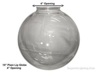 10 Inch Plastic Globe Plain Lip Opening Clear Acrylic