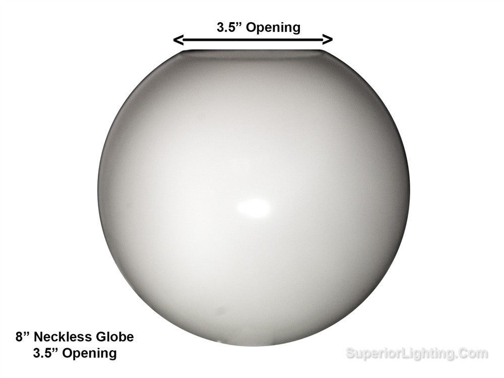 8 Inch Plastic Globe Neckless Opening White Acrylic