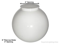 8 Inch Plastic Globe Plain Lip Opening White Acrylic