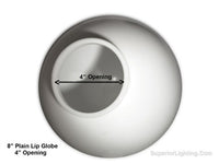 8 Inch Plastic Globe Plain Lip Opening White Acrylic