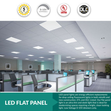 2x2 LED Flat Panel - 40 Watt - 4000 Lumens - 5000K Daylight - 120-277V - Dimmable - For Recessed Drop Ceiling