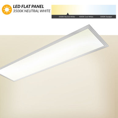1x4 LED Flat Panel - 40 Watt - 4000 Lumens - 3500K Neutral White - 120-277V - Dimmable - For Recessed Drop Ceiling