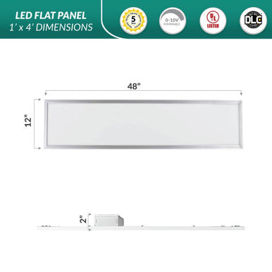 1x4 LED Flat Panel - 40 Watt - 4000 Lumens - 5000K Daylight - 120-277V - Dimmable - With Recessed Sheet Rock Kit